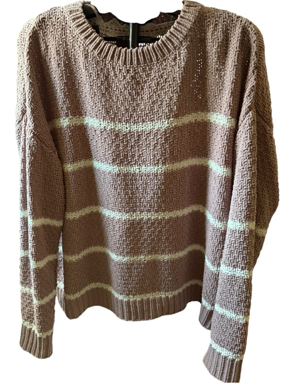 POL size L cozy Chenille pink and white strip Crewneck Sweater - Women's spring